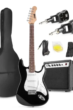 Achat sécurisé | Pack Max GigKit - Guitare Électrique Débutant 4/4 + Ampli 40 Watts + Système Sans Fil | Noire