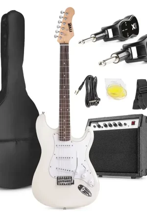 Commandez dès maintenant - Pack Max GigKit - Guitare Électrique Débutant 4/4 + Ampli 40 Watts + Système Sans Fil | Blanche