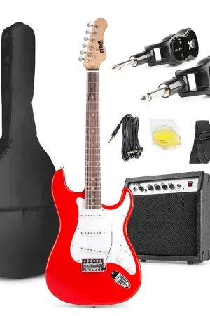 En stock - Pack Max GigKit - Guitare Électrique Débutant 4/4 + Ampli 40 Watts + Système Sans Fil | Rouge