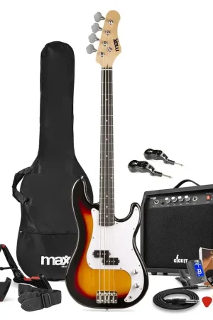 Pack Max GigKit - Basse Électrique Débutant 4/4 + Ampli 40 Watts + Système Sans Fil | SunBurst | Nouvel arrivage