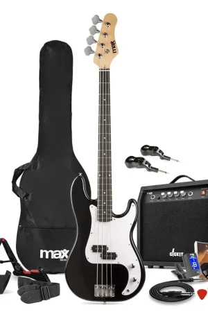 Pack Max GigKit - Basse Électrique Débutant 4/4 + Ampli 40 Watts + Système Sans Fil | Noire | Nouveau