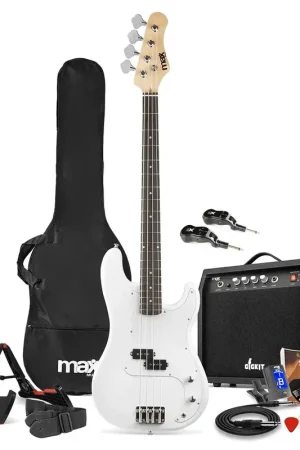 Offre | Pack Max GigKit - Basse Électrique Débutant 4/4 + Ampli 40 Watts + Système Sans Fil | Blanche