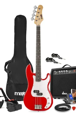Offre du jour | Pack Max GigKit - Basse Électrique Débutant 4/4 + Ampli 40 Watts + Système Sans Fil | Rouge