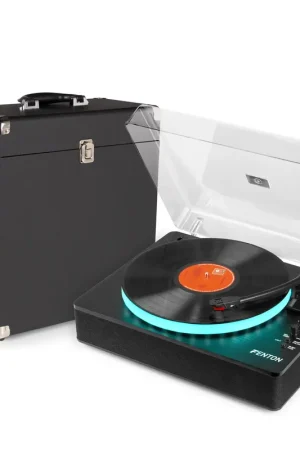 Prix spécial - Fenton RP162LED - Pack Platine Vinyle avec Anneau LED Lumineux Activable et son Etui de Rangement Audizio RC32 - Noir