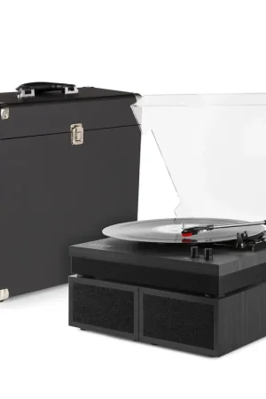 Meilleur prix | Fenton RP165B - Pack Platine Vinyle BT sans fil avec 2 Enceintes et son Etui de Rangement Inclus - Noir/Gris