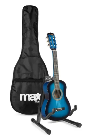 Réduction - Max SoloArt Pack Guitare Classique Junior 1/4 avec Support Guitare - Bleue, Enfant 4 à 6 ans