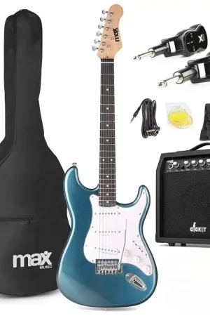 Prix en baisse - Pack Max GigKit - Guitare Électrique Débutant 4/4 + Ampli 40 Watts + Système Sans Fil | Pétrole