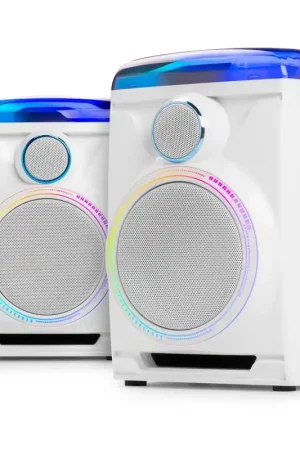 Fenton Track 2.0 - Set Karaoké 2.0 120W avec BT sans fil, Micro & Effets LED | Blanc | Réduction spéciale