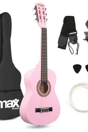 Max SoloArt Pack Guitare Classique Junior 1/4 - Rose, Enfant 4 à 6 ans | Livraison rapide