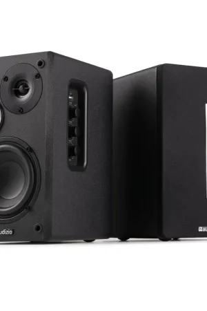 Affaire à saisir - Audizio KS01B - Paire d’Enceintes HiFi Bibliothèque 120 W Finition Noire | BT Sans Fil, Design Moderne et Son Clair