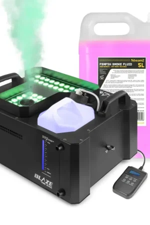 Haute qualité - Pack Machine à Fumée LED BeamZ BLAZE3500 - 3500 W | Jets Horizontaux & Verticaux 48 LEDs RGBA | 5 L de Liquide Inclus