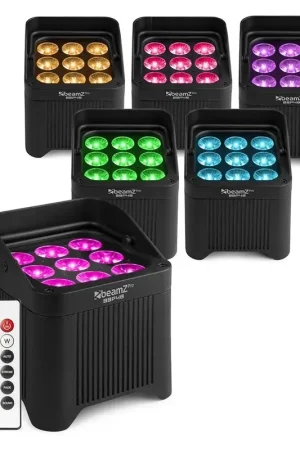 Pack 6 × BeamZ BBP48 - Projecteurs d’Ambiance LED RGBWA-UV 9×12 W IP65 | Batterie Rechargeable - Déstockage