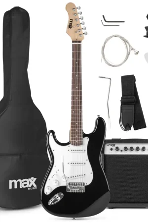 Max GIGKIT - Pack Complet pour Débutant - Guitare Electrique pour Gaucher avec Ampli 40 W Inclus | Noire | Super prix
