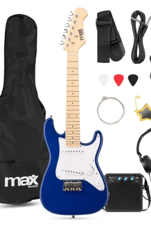 Max GigKit Junior 1/4 - Pack Guitare Électrique Enfant 3 à 7 ans - Lunettes de Soleil Rock Incluses - Bleue | Prix choc