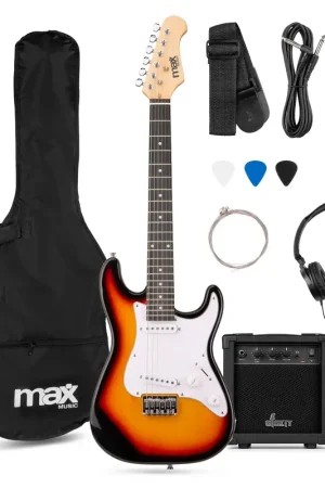 Max GigKit Junior 3/4 - Guitare Électrique Enfant Sunburst avec Ampli 20W et Accessoires - Kit Débutant 8 à 12 Ans | Expédition immédiate