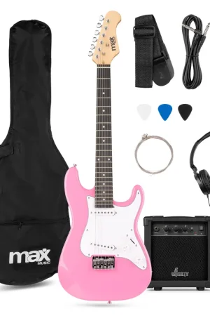 Max GigKit Junior 3/4 – Pack Guitare Électrique Enfant Rose avec Ampli 10 W - Nouveau lancement