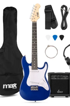 Livraison express | Max GigKit Junior 3/4 - Guitare Électrique Enfant Bleue avec Ampli 20W et Accessoires - Kit Débutant 8 à 12 Ans