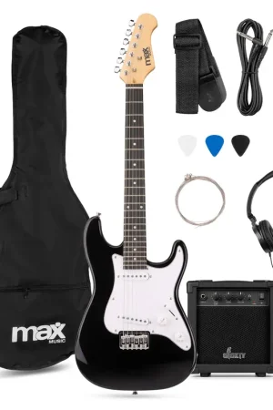 Affaire à saisir - Max GigKit Junior 3/4 - Guitare Électrique Enfant Noire avec Ampli 20W et Accessoires - Kit Débutant 8 à 12 Ans