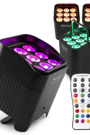 Très bien noté - BeamZ Pro BBP59 - Pack de 4 Projecteurs d’ambiance sans fil IP65 9x 12W RGBWA-UV | Batterie amovible & Wireless DMX
