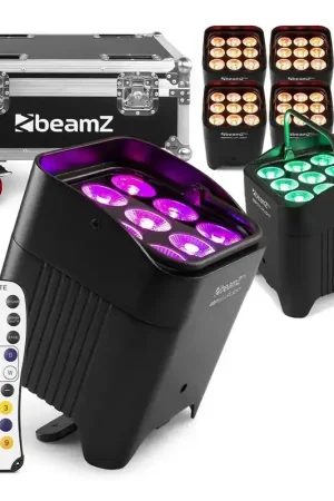Livraison express | BeamZ Pro BBP59 - Pack de 8 Projecteurs d’ambiance sans fil IP65 9x 12W RGBWA-UV | Batterie amovible & Wireless DMX | FlightCase Inclus