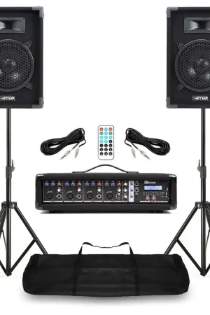 Pack Sono MAX Music / Power Dynamics / Vonyx - 2 Enceintes 8″ + Mixer 4 Canaux | Système PA pour Chanteurs, Groupes & Animations | Affaire à saisir