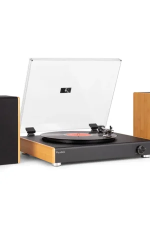 Prix exceptionnel - Audizio RP335 - Platine Vinyle Bambou - Vintage avec enceintes sans fil BT, Lecteur 3 vitesses, USB et BT