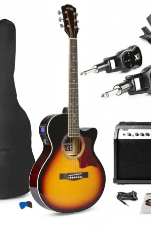 Offre exclusive | Max Showkit - Pack Guitare Électro-Acoustique Débutant 4/4 Ampli 40 Watts et Système Sans Fil | SunBurst