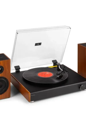 Audizio RP337W - Platine Vinyle Noyer - Vintage avec enceintes sans fil BT indépendantes et mobiles, Lecteur 3 vitesses, USB et Bluetooth | Affaire à saisir