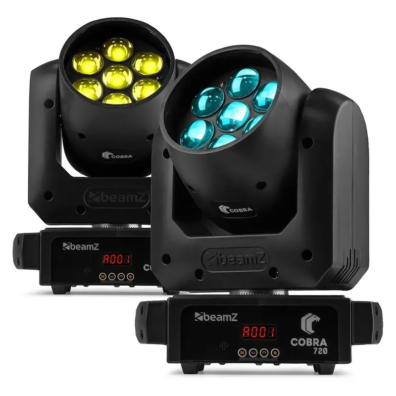 Livraison express | Pack 2 x BeamZ Cobra 720 - Lyre LED Motorisée Wash LED 7x20W RGBW - Zoom motorisé 6° à 60°
