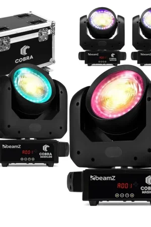 Aujourd'hui seulement - BeamZ Cobra Wash100 - Pack De 4 Lyres Wash LED 100W Blanc Chaud et Blanc Froid Avec Flightcase | Éclairage Scène DJ, Club Et Événementiel