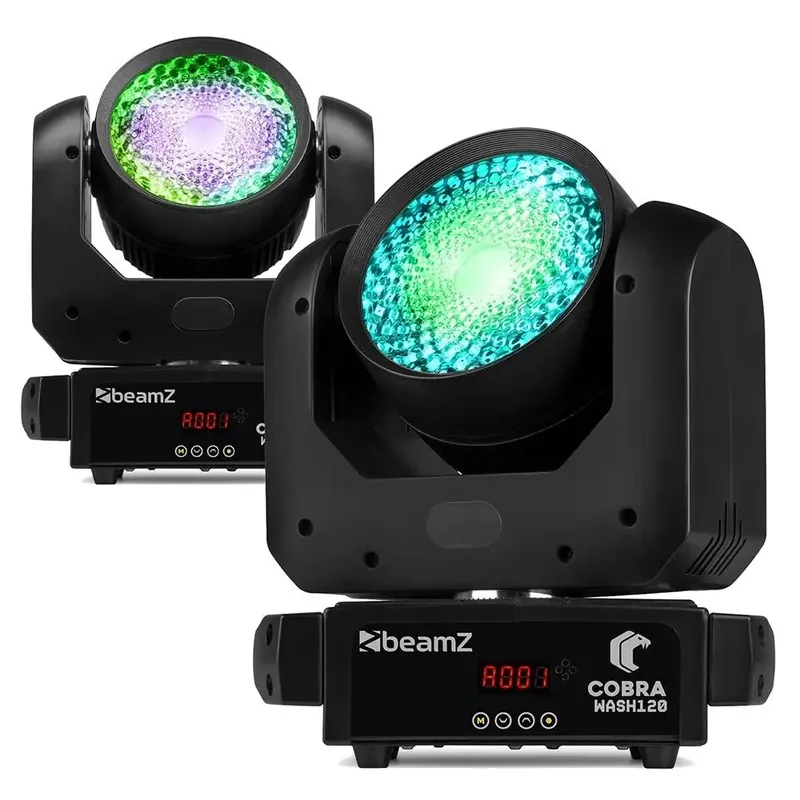 Stock limité - BeamZ Cobra Wash120 - Pack De 2 Lyres Wash LED 120W Avec Anneau LED RGBW, DMX Wash Scène Professionnel | DJ, Clubs et Événementiel