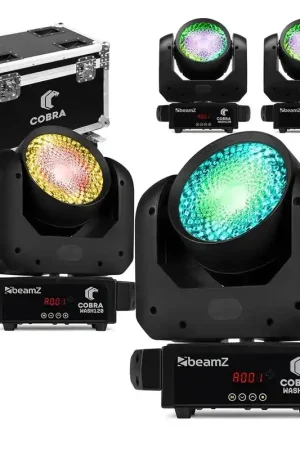 Achetez maintenant | BeamZ Cobra Wash120 - Pack De 4 Lyres Wash LED 120W RGBW Avec Flightcase | Éclairage Scène DJ, Clubs et Événementiel