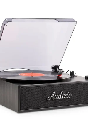 Audizio Reno - Platine vinyle rétro avec enceintes intégrées - Tourne disque LP vintage - Noir | À ne pas manquer