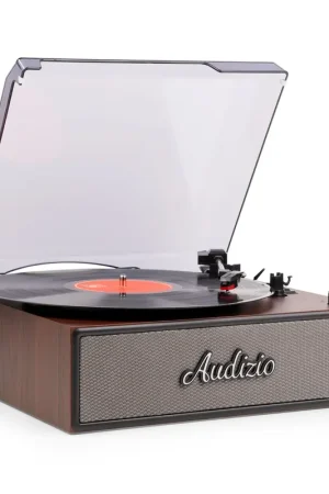 Dernier arrivage | Audizio Reno - Platine vinyle rétro avec enceintes intégrées - Tourne disque LP vintage - Bois