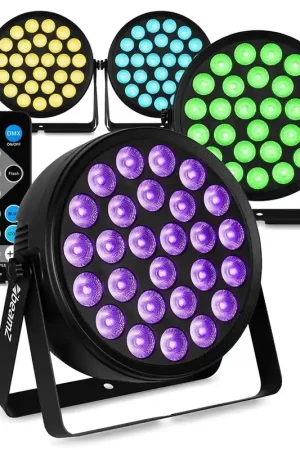 Plus que quelques jours | BeamZ BCC260 - Pack de 4 FlatPAR LED RGBWA-UV 27x 6W Extra-Plats avec Télécommande - Projecteurs PAR LEDs DJ Puissant avec Effet UV pour Soirées