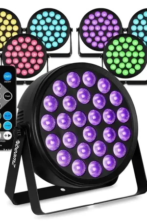 Promotion | BeamZ BCC260 - Pack de 8 FlatPAR LED RGBWA-UV 27x 6W Extra-Plats avec Télécommande - Projecteurs PAR LEDs DJ Puissant avec Effet UV pour Soirées