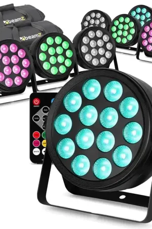 Plébiscité par les clients | BeamZ BCC145 - Pack de 8 FlatPAR LED RGBW 14x 4W chacun - Extra-Plats - Sacs de Transport - Projecteurs PAR LED Compacts Slim pour DJ et Soirées