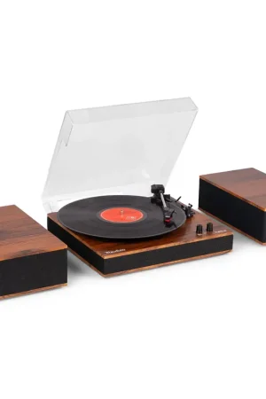 Commandez en ligne - Audizio Tupelo - Platine Vinyle Bluetooth avec 2 Enceintes Stéréo - Finition Noyer