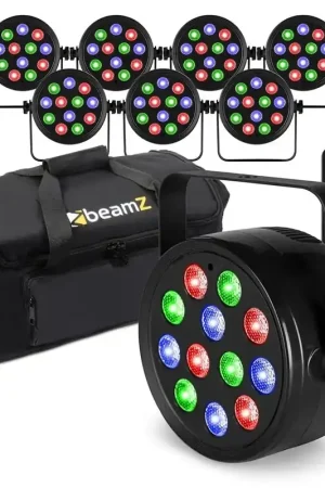Fuzzix PLF12 - Pack de 8 Projecteurs Party Par RGB DMX - 12 LEDs de 2 Watts - Télécommande, Sac de Transport inclus | Bon prix