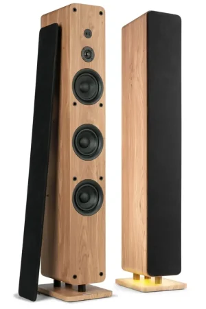 Prix réduit | Audizio ARCO - Pack 2 Enceintes Actives Hi-Fi 320 W Chêne Clair - Paire d’Enceintes Colonne BT Stéréo DSP - Salon & Home Cinéma