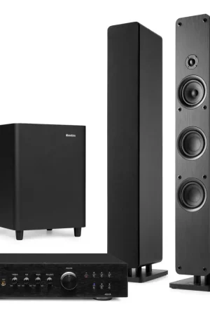 Prix promo | Audizio ARCO - Pack Home Cinema Système Stéréo Noir 450W avec Enceintes Colonnes, Subwoofer 6.5" et Amplificateur - Son Puissant Hi-Fi pour Salon et TV