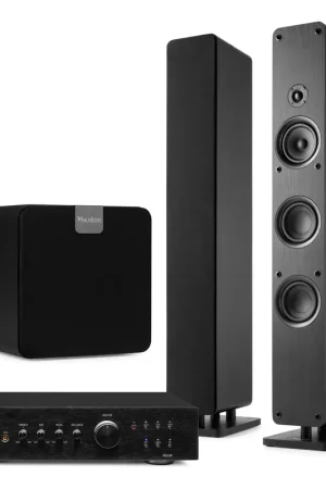 Tendance - Audizio ARCO - Pack Home Cinema Système Stéréo Noir 480W avec Enceintes Colonnes, Subwoofer 8" et Amplificateur - Son Puissant Hi-Fi pour Salon et TV