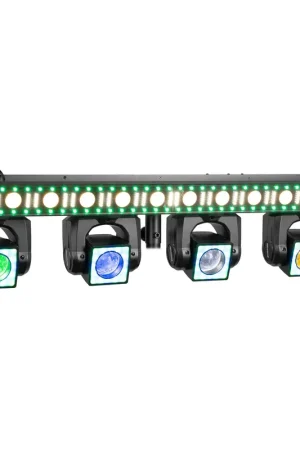 BeamZ Showbar GO Edge - Barre 4 Lyres LED RGBWA 160W avec Barre LED et Stroboscope - Éclairage DJ Scène Complet - Super prix