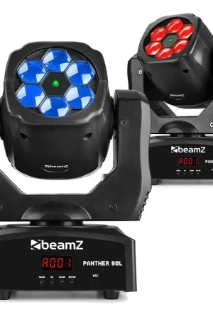 Très apprécié des clients - BeamZ Panther 80L - Pack de 2 Lyres Motorisées Bee Eye avec Gobo et Laser - 2x 6x 12 Watts RGBW