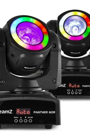 Soldes - BeamZ Panther 60R - Pack de 2 Lyres Beam LEDs avec Anneaux LEDs - 60 Watts