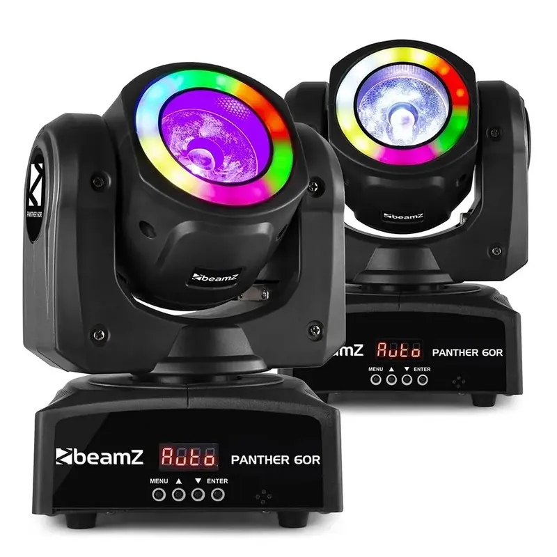 Soldes - BeamZ Panther 60R - Pack de 2 Lyres Beam LEDs avec Anneaux LEDs - 60 Watts