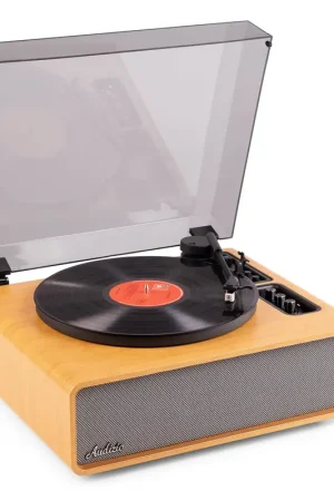 Offre bientôt terminée - Audizio Laredo - Platine Vinyle Haut de Gamme Hi-Fi BT in/out - Haut-Parleurs Intégrés - Finition Bambou