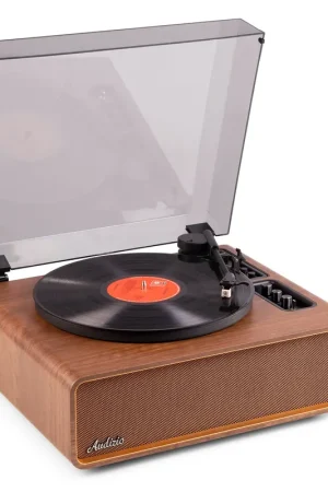 Remise supplémentaire - Audizio Laredo - Platine Vinyle Haut de Gamme Hi-Fi BT in/out - Haut-Parleurs intégrés - Finition Noyer