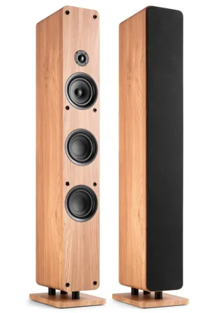 Offre à durée limitée - Audizio ARCO - Pack Hi-Fi Stéréo 320W Chêne Clair - Enceintes Colonnes Active + Passive pour Salon, TV et Streaming BT