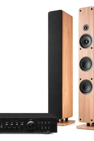 Audizio ARCO - Installation Hi-Fi Stéréo 320W avec Enceintes Colonnes et Amplificateur - Tour Hi-Fi Design Chêne Clair pour Salon, TV et Musique - Meilleur prix